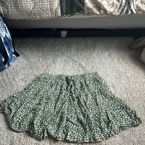 Green and white flower patterned skirt